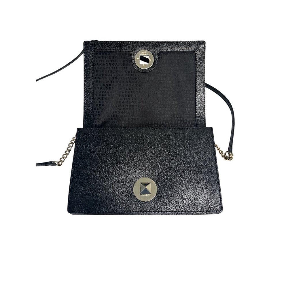 Kate Spade Black Leather Crossbody – Pyramid Stud Clasp, Minimalist Evening Bag - Picture 3 of 9